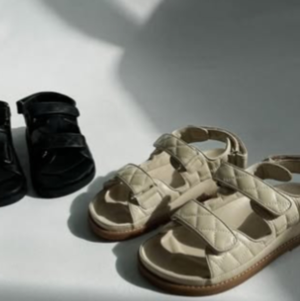 Tony Bianco Black and Cream Quilted Sandals